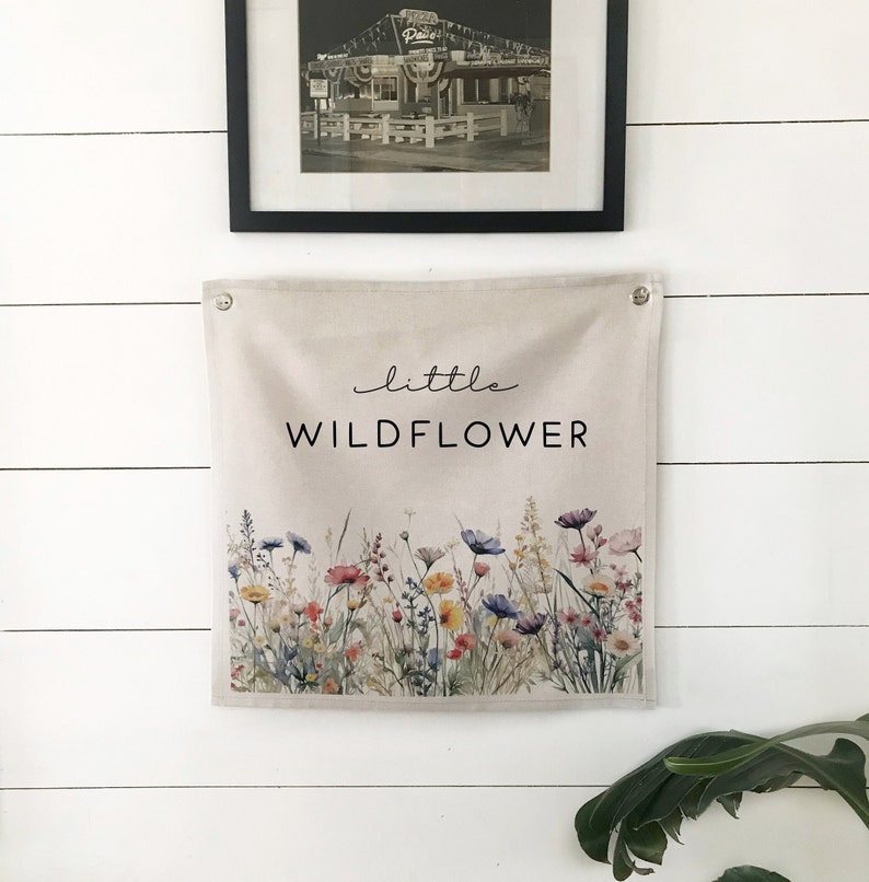 Little Wildflower Wall Art Hanging, Woodland Nursery Pennant Flag Wall Banner, Girls Room Decor image 2