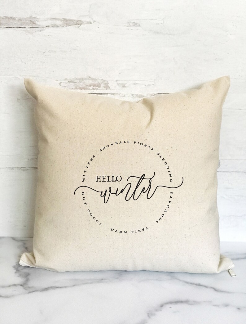 Hello Winter Pillow Cover Christmas Throw Pillows Etsy