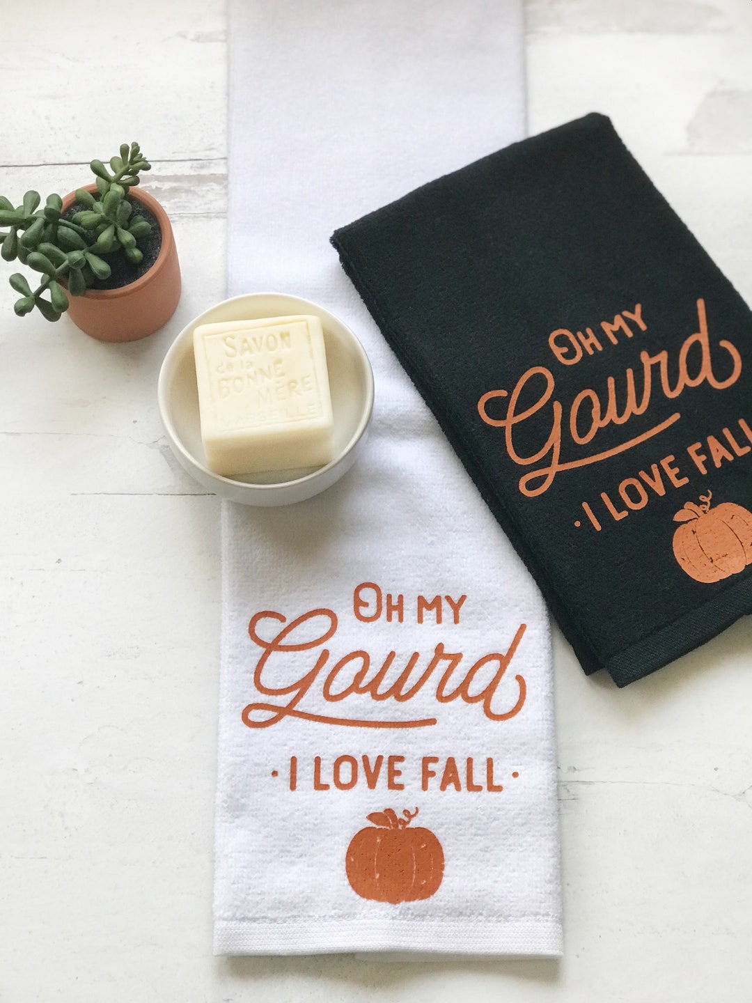 Fall Hand Towel Set Bathroom Decor Oh My Gourd I Love Fall Etsy