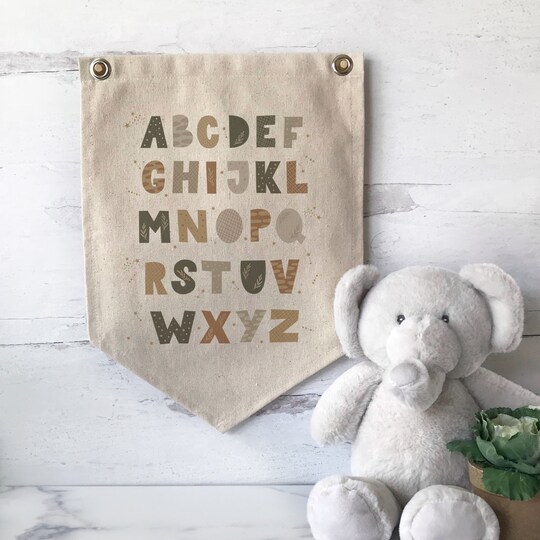 Nursery Decor, Boho Canvas Wall Art, Alphabet Banner Sign, Baby Shower Gift, Pennant Flag, Kids Bedroom or Playroom  Decor