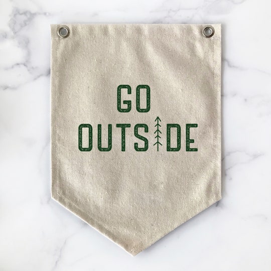 Disover Go Outside Hanging Canvas Sign, Pennant Flag Camping Wall Decor, Kids Room Art Banner, Cabin Camper Decor