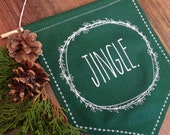 Wall Decor - Christmas Wall Hanging Jingle Wreath Rustic Banner Screen Printed Felt Sign Art Pennant Evergreen Green Chevron Home Decor