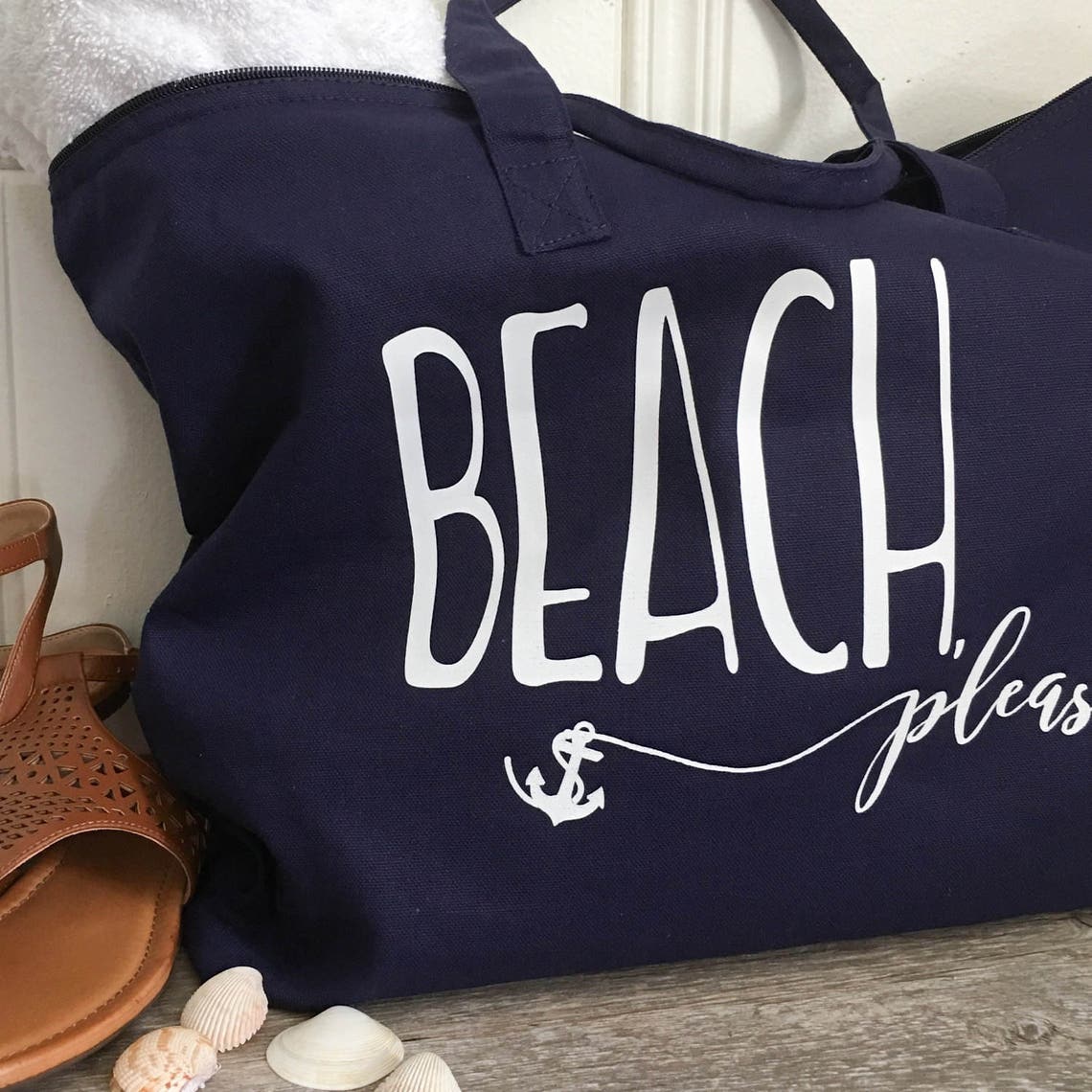 Tote Bag Beach Tote Bag Beach Please Tote Navy Tote Anchor | Etsy