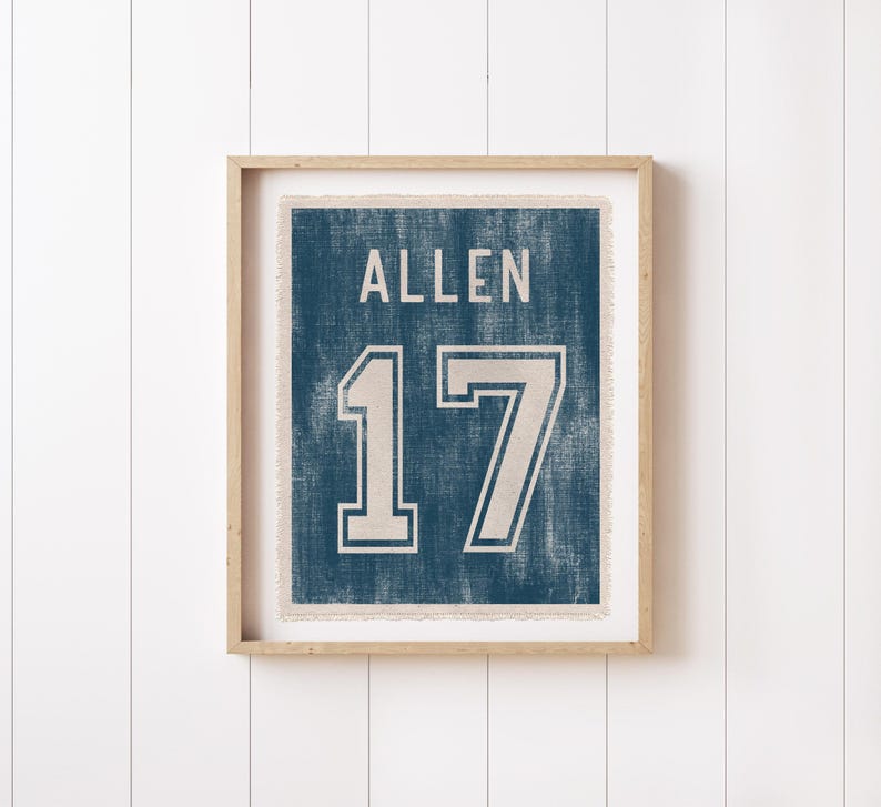 Personalized Name and Number Flag Sign, Custom Sports Jersey Nursery Wall Decor Canvas Poster, Wall Art Kids Room Pennant Banner