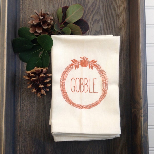 Thanksgiving Napkins Gobble Wreath Screen Print Pumpkin Dining Cloth Holiday Dinner Serving Home Kitchen Table Tabletop Orange Entertaining