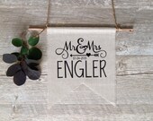 Wall Decor Wedding Gift CUSTOMIZED Last Name Personalized Bridal Shower Gift Art Wall Hanging Linen Flag Rustic Banner Pennant Home Decor