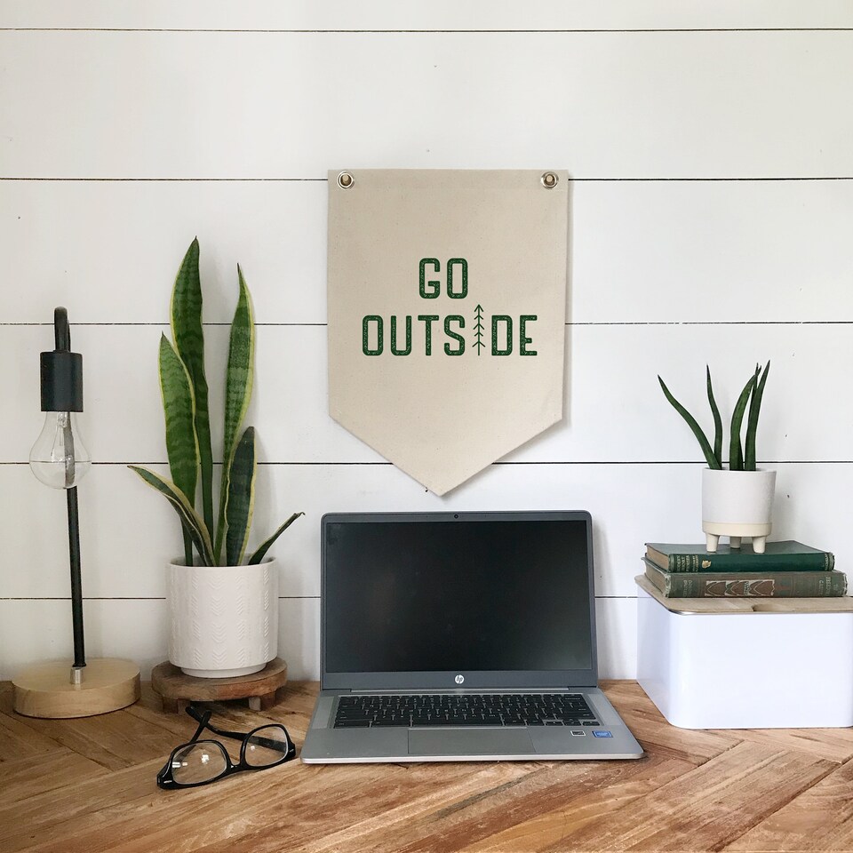 Discover Go Outside Hanging Canvas Sign, Pennant Flag Camping Wall Decor, Kids Room Art Banner, Cabin Camper Decor