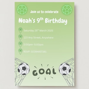 Invitation d'anniversaire du football de Zazzle.be Liste d'envies Vous avez des idées ? Invitation à une fête sportive modifiable pour garçons | Carte numérique pour notre neuvième anniversaire