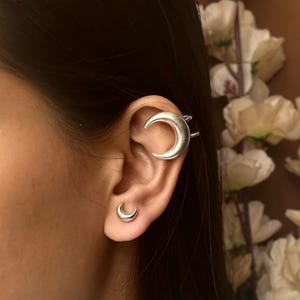 Sterling Silver Crescent Moon Ear Cuff: No Piercing, Unisex