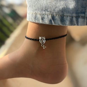 Owl Silver Ankle Bracelet for Her, Dainty Anklet for Women, Tribal Anklet Bracelet, Handmade Jewelry, Gift for Mom, Christmas Gift
