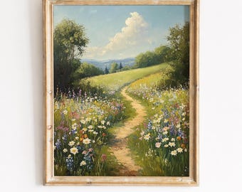 Wildflower Meadow Path, Vintage Summer Landscape Printable Wall Art (Digital Download) 370