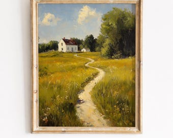 Winding Country Path, Summer Meadow Cottage Printable Wall Art (Digital Download) 405