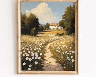 Daisy Path Farmhouse, Summer Countryside Landscape Printable Wall Art (Digital Download) 365