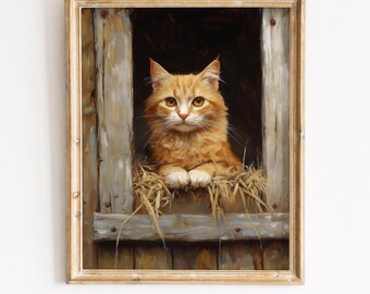 Vintage Orange Barn Cat, Rustic Farmhouse Window Art (Digital Download) 429