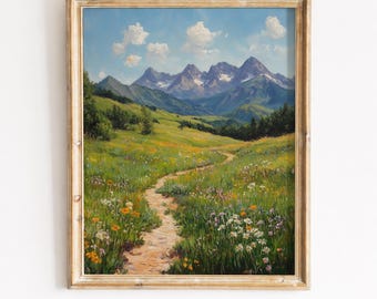 Emerald Meadow Path, Mountain Landscape Printable Wall Art (Digital Download) 416