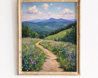 Summer Meadow Path, Wildflower Rolling Hills Printable Wall Art (Digital Download) 415