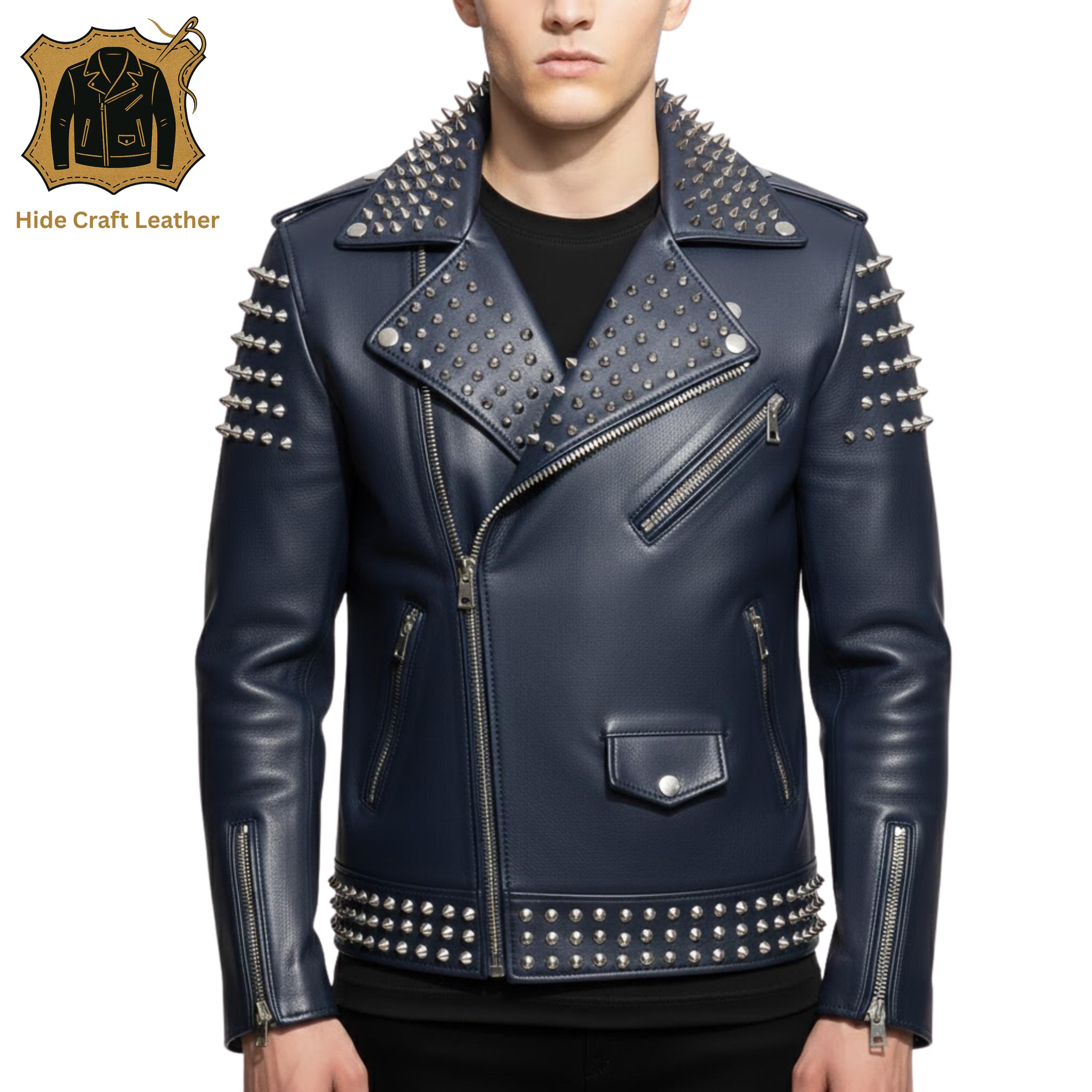 メンズ ブラック スタッズ パンクロック バイカー レザージャケット