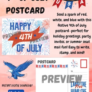 Carte postale du 4 juillet - imprimable et prête à être expédiée