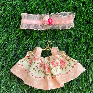 Pink Rose Summer Dress Set for Labubu Dolls: Handmade Clothing & Head Accessory