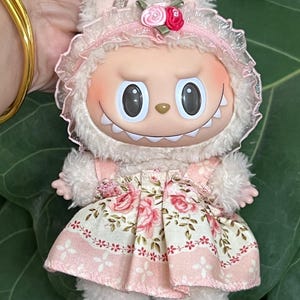 Pink Rose Summer Dress Set For Labubu Dolls. Handmade in USA. Pop Mart. Gift Ideas. Clothing only. Doll is NOT included.