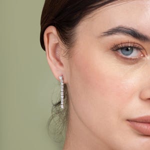 Lab Grown Emerald Diamond Hoop Earrings: Solid Gold Studs