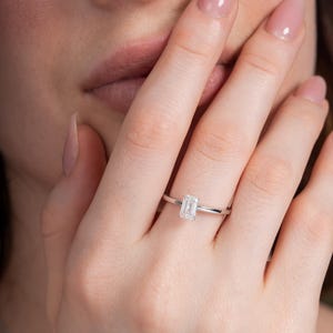 Emerald Cut Lab Grown Diamond Solitaire Ring: Solid Gold Engagement Ring