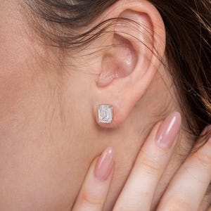 Emerald Cut Diamond Studs, Push Back Stud Earrings, Lab Grown Diamond Stud Earrings, Wedding Gift, IGI Certified, Gift For Anniversary