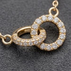 1.30 CT Interlocking Circle Lab Grown Diamond Pendant , Minimalist Double Ring Pendant , 14K Gold IGI Certified Bridal Jewelry Gift For Her