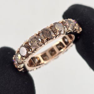3.00 CT Lab Grown Diamond Eternity Ring in 14K Fancy Vivid Brown, diamanten trouwring voor dames, ronde diamanten jubileumring voor haar