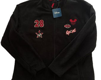 Disney Mickey Mouse Y2K Fleece Jacket Mens Large Full Zip Embroidered Black