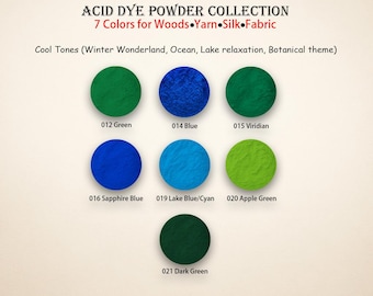 Acid Dye Powder Set – Cool Tones (7 Colors, 5g Each) | Blue Green Ocean Botanical Calm Palette | Fabric Yarn Wood Dye Kit