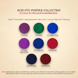 Jewel Tones Acid Dye Powder Set – 8 Rich Gemstone Colors (5g Each) | Emerald, Sapphire, Amethyst, Ruby, Teal | Luxury Dye Kit