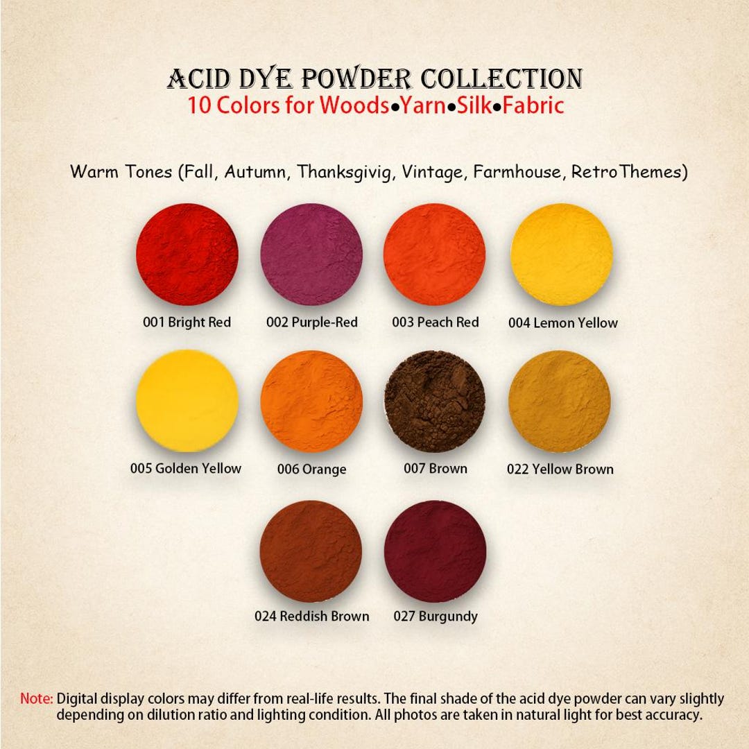 Warm Tones Acid Dye Powder Set – 10 Colors (5g Each) | Bright Red ...