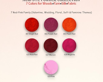 Acid Dye Powder Set – Red Pink Family (7 Colors, 5g Each) | Valentine Wedding Floral Soft Feminine Dye Kit | Wood Yarn Fabric Dried Flowers