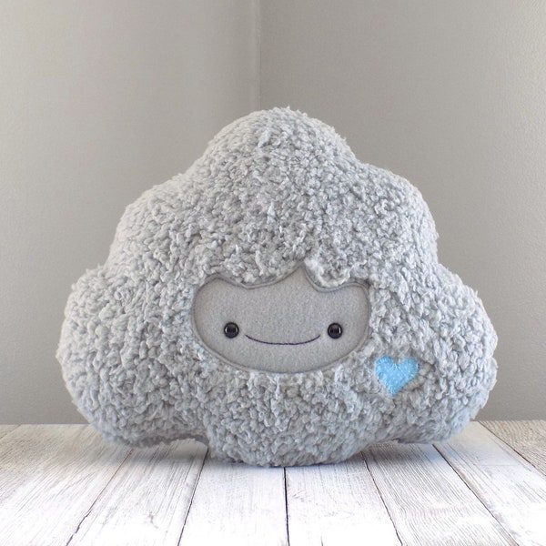 Cute fluffy grey cloud stuffed animal, kawaii cloud pillow, cloud plush toy, cloud nursery decor, happy cloud plushie, handmade cloud pillow