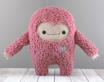 Monster stuffed toy in pink and beige, cute kawaii yeti plushie, handmade stuffed animal, cryptid creature stuffed animal