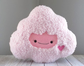 Cute cloud stuffed animal in light pink, kawaii cloud pillow, handmade nursery decor, cute dorm pillow, happy cloud squishy plush