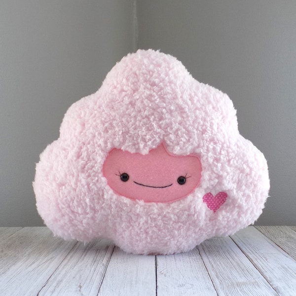 Lindo animal de peluche de nube en rosa claro, almohada de nube de apoyo emocional kawaii, decoración de guardería hecha a mano, peluche blando feliz