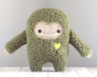 Monster stuffed animal in green and beige, cute monster stuffed animal, monster plush toy, kawaii monster, monster pillow, big foot, yeti