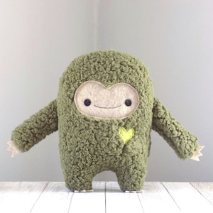 Monster stuffed animal in green and beige, cute monster stuffed animal, monster plush toy, kawaii monster, monster pillow, big foot, yeti