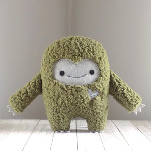 Monster stuffed animal in green and grey, cute monster stuffed toy, green monster pillow, kawaii monster plushie, monster toy, yeti big foot