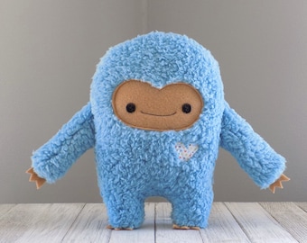 Monster stuffed animal in light blue and tan, handmade stuffed animal, kawaii plushie, yeti, big foot