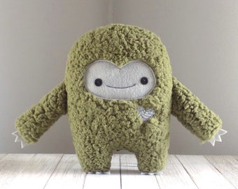 Monster stuffed animal in green and grey, cute monster stuffed toy, green monster pillow, kawaii monster plushie, monster toy, yeti big foot