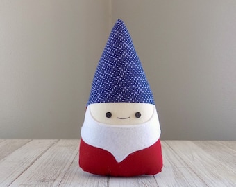 Gnome mini plush in navy blue and red, cute garden gnome stuffed toy, tiered tray decoration, woodland decor