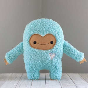 Cute monster plush stuffed animal in teal and tan, big foot toy, cute soft yeti, handmade monster pillow, kawaii plushie, baby shower gift