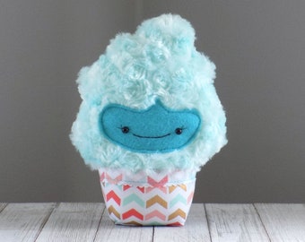 Cupcake stuffed toy, super cute kawaii cupcake plushie, cupcake plush toy in teal, cupcake stuffed animal, cute plush cupcake toy