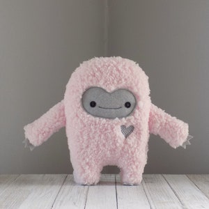 Monster stuffed animal plush toy in light pink and grey, super cute kawaii handmade monster plushie, emotional support comfort friend