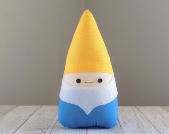 Cute small gnome stuffed animal yellow and blue, gift for gnome collector, woodland decor, garden gnome soft plushie