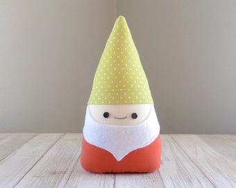 Gnome mini plush in green and orange, garden gnome stuffed toy decoration, woodland decor