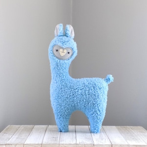 Llama Stuffed Animal in Blue and Grey, Handmade Kawaii Alpaca Plushie